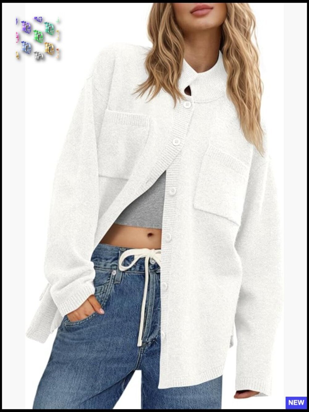 Oversized Collared Cardigan Button Down Knit Sweater Jacket Casual Chic